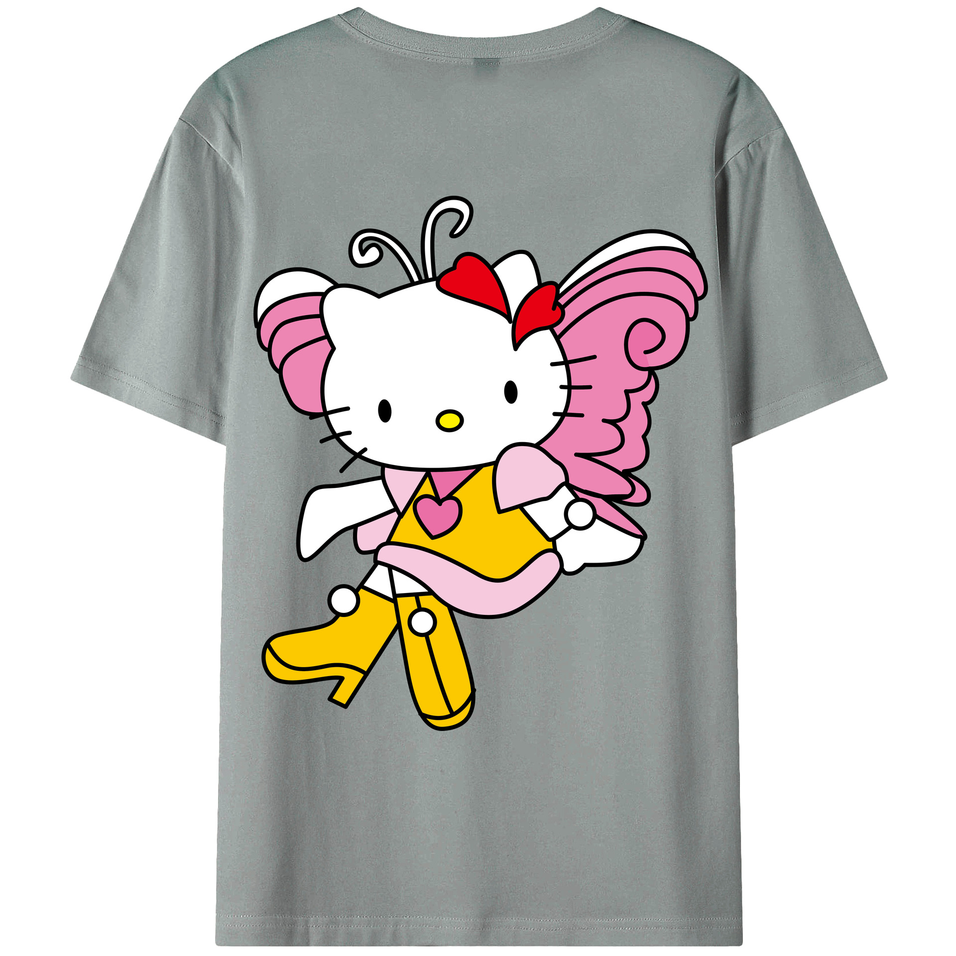 （画像用） Hello Kitty ハローキティ 綿100％ メンズ半袖Tシャツ（バックプリント） 通気性